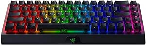 Razer BlackWidow V3 Mini HyperSpeed (Sarı Anahtar) – Fantom Puding Keycaps ile %65 Kompakt Oyun Klavyesi (Doğrusal ve Tıklama, RGB Kroma Aydınlatma) QWERTY | ABD Düzeni, Siyah