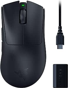 Razer DeathAdder V3 Pro + Razer HyperPolling Kablosuz Adaptör – Ultra Hafif Kablosuz Ergonomik Esports Mous (63g, Focus Pro 30K Optik Sensör, Optik Fare Anahtarları Gen-3) Siyah