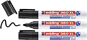 edding 360 XL beyaz yazı tahtası kalemi, siyah, 3’lü set, yeniden doldurulabilir