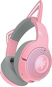 Razer Kraken Kitty V2 BT – Kitty Kulaklı Kablosuz Bluetooth RGB Kulaklık (Bluetooth 5.2, TriForce 40 mm Sürücüler, Entegre Işınlama Gürültü Önleyici Mikrofon, 40 Saate Kadar Pil Ömrü) Kuvars Pembe