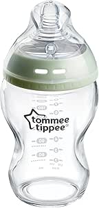 Tommee Tippee Doğaya Yakın Cam Şişe, Anti-Kolik Valfli Yavaş Akışlı Göğüs Benzeri Emzik, 250ml, 1’li Paket, Şeffaf