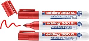 edding 360 XL beyaz yazı tahtası kalemi, kırmızı, 3’lü set, yeniden doldurulabilir