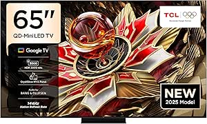 TCL 65 inç Akıllı TV 4K QD-Mini LED Renkli Quantum Crystal HDR, 2600 nit Parlaklık, Oyun Google TV, 144Hz Doğal Yenileme Hızı, Bang & Olufsen Ses Sistemi, Dolby Atmos, Game Master-65Q7C (2025 Modeli)