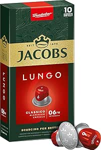 JACOBS – Lungo 6 Classico – Orta Yoğunluk – Hafif ve Kadifemsi – Espresso Kapsülleri – 10 alüminyum kapsül
