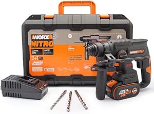 WORX WX381 20Volt 4.0Ah. 2J Li-ion Tek Akülü Şarjlı Profesyonel SDS-Plus Pnömatik Kırıcı/Delici + 3 Parça Delme Ucu