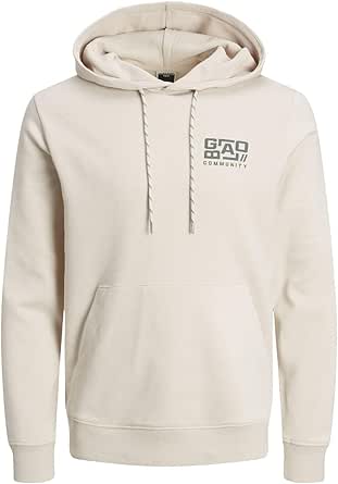 Jack %26 Jones Erkek JCOWAFFLE BACKPRINT SWEAT HOOD Sweatshirt, Kırık Beyaz, XL