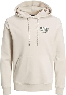 Jack %26 Jones Erkek JCOWAFFLE BACKPRINT SWEAT HOOD Sweatshirt, Kırık Beyaz, XL
