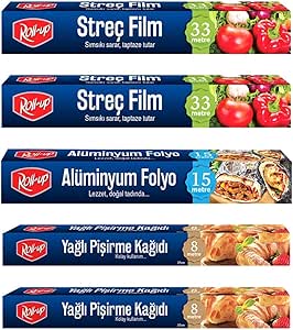 Roll-Up Streç Film – Alüminyum Folyo Pişirme Kağıdı 5 Parça Ekonomik Mutfak Seti 1