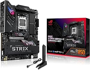 ASUS ROG STRIX B850-E GAMING WIFI AMD B850 AM5 DDR5 8000 DP HDMI Type-C 5x M2 USB3.2 Gen 2×2 WiFi 7 + BT AURA RGB 5Gbit LAN ATX 3xGen5 M.2, ASUS Q-Design, Ready for Advanced AI PC
