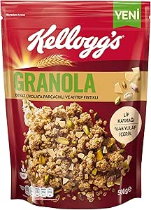 Kellogg’s Granola Beyaz Çikolata Parçacıklı ve Antep Fıstıklı 500 Gr, Lif kaynağı, Kahvaltılık Gevrek