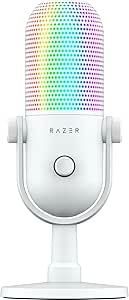 Razer Seiren V3 Chroma – RGB USB Mikrofon – Tap-to-Mute özellikli Süperkardioid Kondenser Mikrofon (Reaktif Aydınlatma, Dijital Kazanç Sınırlayıcı ve Entegre Darbe Emici) Beyaz