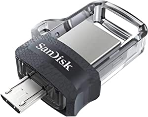 SanDisk 256GB Ultra Çift Sürücü m3.0 USB 3.0 Flash Sürücü, Tersinir Mikro USB ve USB Type-A Konnektörleri ile, Android Akıllı Telefonlar, Tabletler ve Bilgisayarlar için, Siyah-Gümüş-Şeffaf