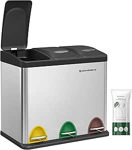 SONGMICS Çöp Kutusu Çöp Kutusu ile Bina İçi Kovası Muelltrennsysteme Pedallı Kova Paslanmaz Çelik, Paslanmaz Çelik, Gümüş, 24 Liter 3x8L