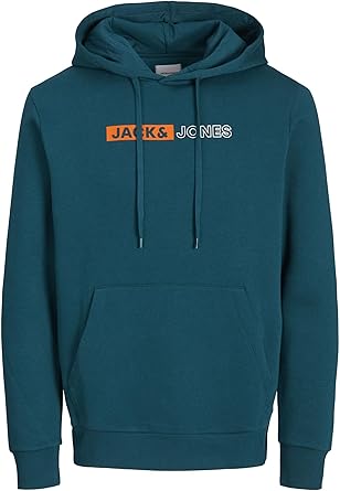 JACK %26 JONES Erkek kapüşonlu kazak logolu kapüşonlu kazak, Siyah 2, M