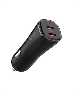 Spigen 50W USB-C 2 Port Araç içi Hızlı Şarj Aleti Samsung PPS Destekli Akım Korumalı Güç Adaptörü Çakmaklık iPhone %26 Android %26 iPad %26 MacBook Type-C PD 3.0 30W + 20W EV502 – ACP08523