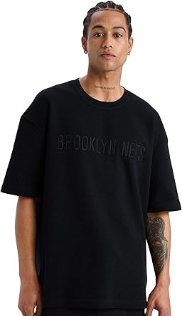 DeFacto DeFactoFit NBA Brooklyn Nets Oversize Geniş Kalıp Bisiklet Yaka Sporcu Kısa Kollu Waffle Tişört