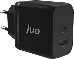 Juo 45W GaN USB-C + USB-A Şarj Aleti iPhone %26 iPad %26 Macbook %26 Samsung Uyumlu PD Type-C Hızlı Şarj Cihazı Siyah