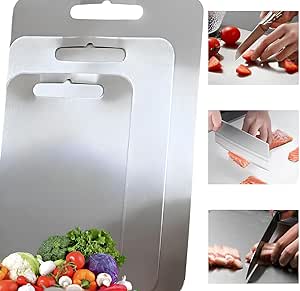 AEE® 3’lü Paslanmaz Çelik Kesme Tahtası Seti Gıda Temasına Uygun Antibakteriyel 34×23 29×19 24×15 0,7mm Kesim Panosu Levhası Cam Kesme Tahtası