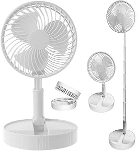 GüncelÇarşı 4 Modlu Şarjlı Katlanabilir Yükseltilebilir Taşınabilir Teleskopik Fan Vantilatör Ön Kapak Çıkabilir Pervane Yıkanabilir Minimal Ses Seviyesi Serinletici Portatif Masa Vantilatörü (BEYAZ)