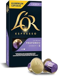 L’OR Lungo Profondo, Core-Lungo Collection, Yoğunluk 8, Bitter Çikolata ve Meyvemsi Notalar Espresso Kapsülleri, 10 Adet