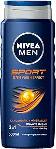 NIVEA MEN Erkek Sports Duş Jeli, 500 ml, 3ü 1 Arada Kullanım, Vücut, Yüz ve Saç, 24 Saat Ferahlık, Enerji Veren Koku