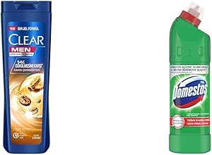 Clear Men Kepeğe Karşı Etkili Şampuan Saç Dökülmesine Karşı Kahve Çekirdeği Özü 350 ml(1) Domestos Yoğun Kıvamlı Çamaşır Suyu Maksimum Hijyen Dağ Esintisi, 750 ml(3)