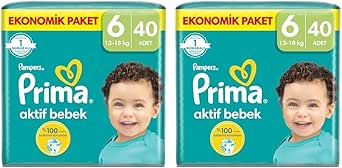 Prima Bebek Bezi Aktif Bebek 6 Beden 40 Adet Ekstra Large Fırsat Paketi 2li paket