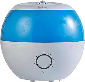 Chicco Humi Fresh ultrasonik soğuk hava nemlendirici, çocuklar için, soğuk buhar, hava nemlendirici, dinlendirici geceler için, esans kabı, otomatik kapanma, oda nemlendirici, 8 saat çalışma süresi