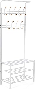 SONGMICS Hsr04W Gardırop, Elbise Standı, Boru Çapı 32 Mm, 3 Ayakkabı Raflı, 18 Metal Kancalı, Beyaz