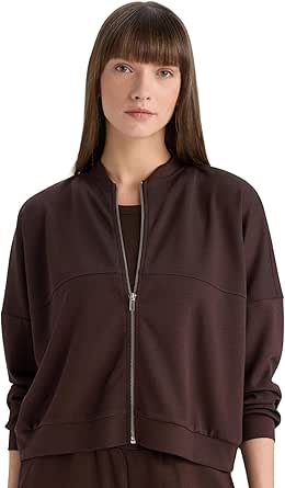 DeFacto Relax Fit Hakim Yaka Basic Düz Fermuarlı Sweatshirt