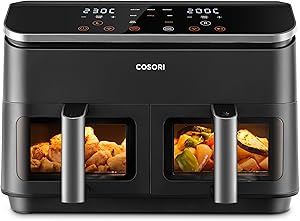 COSORI Airfryer 8-in-1 Çift Bölgeli Hava Fritözü XXL 8.5 L, Görünür Pencereye Sahip İki Yapışmaz Çekmece, Enerji Tasarrufu, 35℃ – 230℃