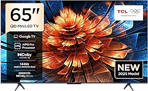 TCL 65 inç Akıllı TV 65Q6C 4K QD-Mini LED Renkli Quantum Crystal HDR10+ Oyun Google TV, 144Hz Doğal Yenileme Hızı, ONKYO 2.1 Hi-Fi Ses Sistemi, Dolby Atmos, Yapay Zekâ Modu, Game Master (2025 Modeli)