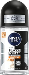 NIVEA Men Erkek Roll On Deodorant Black%26White Invisible Güçlü Etki 50 ml,72 Saat Anti-perspirant Koruma