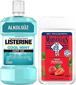 Le Petit Marseillais Duş Jeli Akdeniz Çileği 250 ml + Listerine Cool Mint Ağız Bakım Suyu Hafif Tat 250 ml