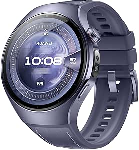 HUAWEI WATCH 5 Akıllı Saat – X-TAP Çoklu Algılama Teknolojisi, Gerçek Zamanlı Parmak Ucu Oksijen Ölçümü, Sağlık Özeti, eSIM Desteği, İki Farklı Pil Modu, iOS ve Android ile Uyumlu, Metalik Mor