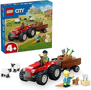 LEGO City Römorklu Kırmızı Çiftlik Traktörü ve Koyun 60461-4 Yaş ve Üzeri Çocuklar için Yaratıcı Oyuncak Yapım Seti, Doğum Günü Hediyesi (116 Parça)