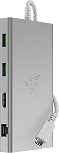 Razer USB-C Dock – HDMI, Gigabit Ethernet, 3,5 mm ses bağlantı noktası, USB-A ve -C ile 11 bağlantı noktası, Windows ve Mac ile uyumlu (4K ile ekran çıkışı, 7.1 surround ses) Mercury