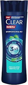 Clear Men 3 in 1 Şampuan & Duş Jeli Ferahlatıcı Mentol Etkisi Saç Yüz Vücut İçin 350 ml