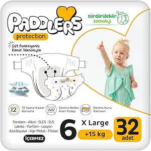 Paddlers Protection Bebek Bezi 6 Numara X-Large 32 Adet (15+Kg) Jumbo Paket