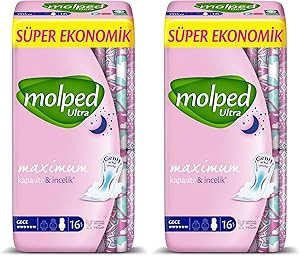 Molped Ultra Hijyenik Ped Anatomik Gece Süper Ekonomik 16 Adet 2li paket