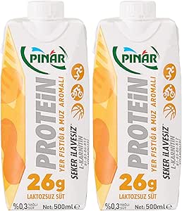 Pınar Protein Laktozsuz Muzlu Yerfıstıklı Süt 500 Ml 2li paket