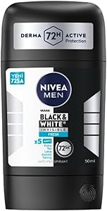 NIVEA Men Erkek Stick Deodorant Black%26White Invisible Fresh 72 Saat Anti-Perspirant Koruma, 50 ml