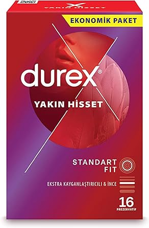 Durex Yakın Hisset Standart Fit 16’lı Prezervatif, Ekstra Kayganlaştırıcılı İnce