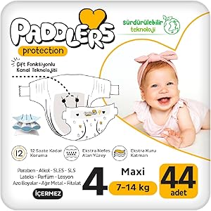 Paddlers Protection Bebek Bezi 4 Numara Maxi 44 Adet (7-14 Kg) Jumbo Paket