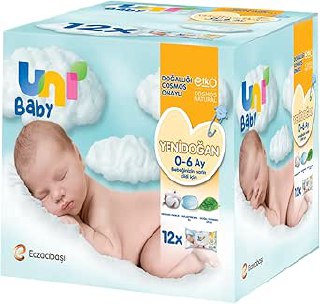 Uni Baby Yenidoğan 480 Yaprak Islak Mendil Beyaz (12 x 40 Adet)