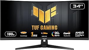 ASUS TUF GAMING VG34VQ3B 34 VA Kavisli FreeSync 3440×1440 1ms 180Hz 400cd DP HDMI USB Hoparlör VESA 3YIL%90 DCI-P3 Gaming Monitör