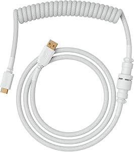 Glorious Coiled Keyboard Cable – Coiled USB C Cable Artisan Braided Cables for Mechanical Gaming Keyboard Coiled Cable – Custom Keyboard Cable (White)