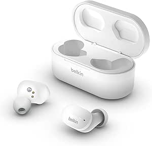 Belkin SoundForm True Kablosuz Kulak İçi Kulaklık (iPhone, Samsung, Google için Dokunmatik Kontrol, Taşınabilir Şarj Kutulu, 24 saat Çalma, Gürültü Yalıtımı, Tere Dayanıklı, Bluetooth Kulaklık, Beyaz)