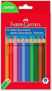 Faber-Castell Jumbo Boya Kalemi, 12 Renk, Kalın Gövde ve Uç, Kırılmaya Dirençli Özel Yapıştırma Sistemi, Kolay Açılır, Çocuklar İçin Güvenli