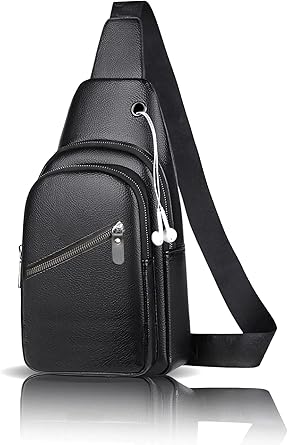 Av A Dos Çapraz Askılı Çanta, Göğüs Çanta, Unisex Siyah Su Geçirmez Vegan Deri Kulaklık Çıkışlı Çapraz Bel Omuz Göğüs Çanta Bodybag